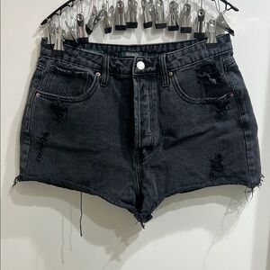 Distressed Black Denim Shorts